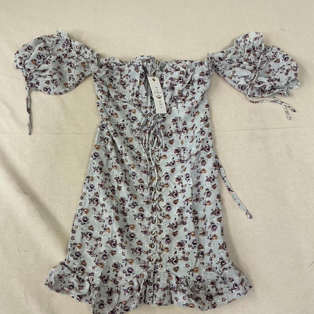 Cellecci floral lace-up mini dress
